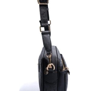 Черна дамска чанта през рамо с лого, компактна crossbody чанта с регулируема презрамка