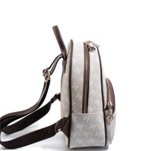 Дамска раница SP945 бежова с монограмен десен и кожени детайли