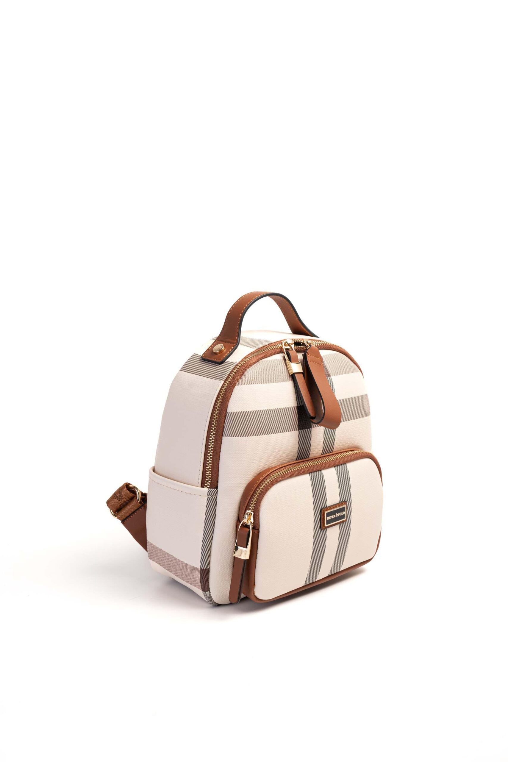 Silver & Polo Krem - Taba SP1130 Kadın Sırt Çantası 1 Дамска раница Silver & Polo кремава с кафяви детайли – елегантна ежедневна раница