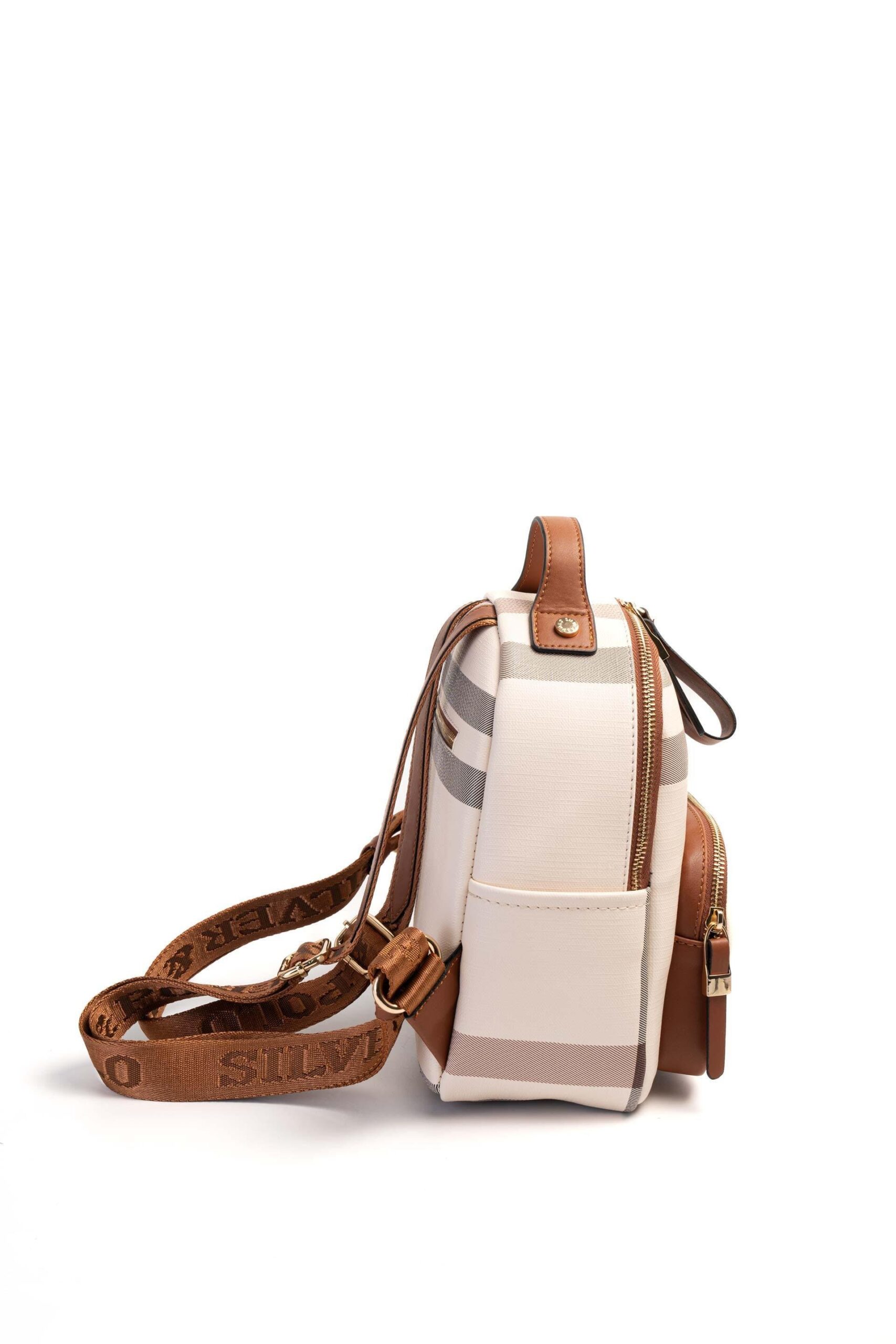 Silver & Polo Krem - Taba SP1130 Kadın Sırt Çantası 2 Дамска раница Silver & Polo кремава с кафяви детайли – елегантна ежедневна раница