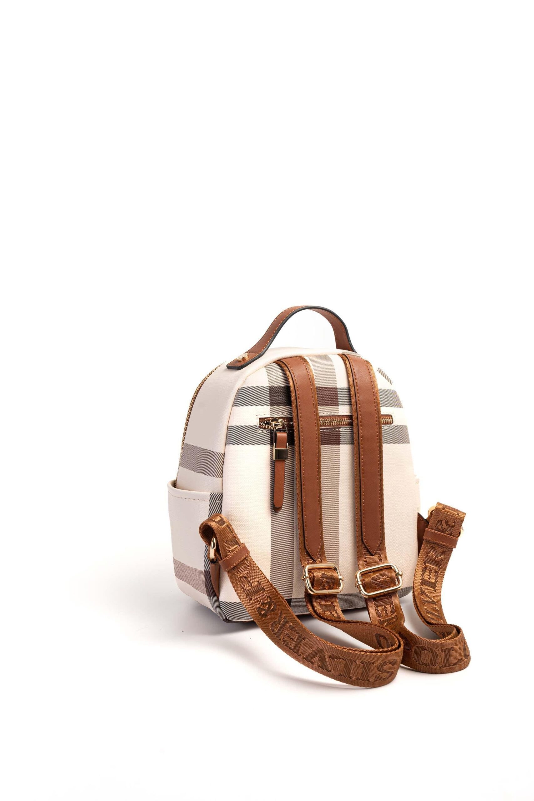 Silver & Polo Krem - Taba SP1130 Kadın Sırt Çantası 3 Дамска раница Silver & Polo кремава с кафяви детайли – елегантна ежедневна раница