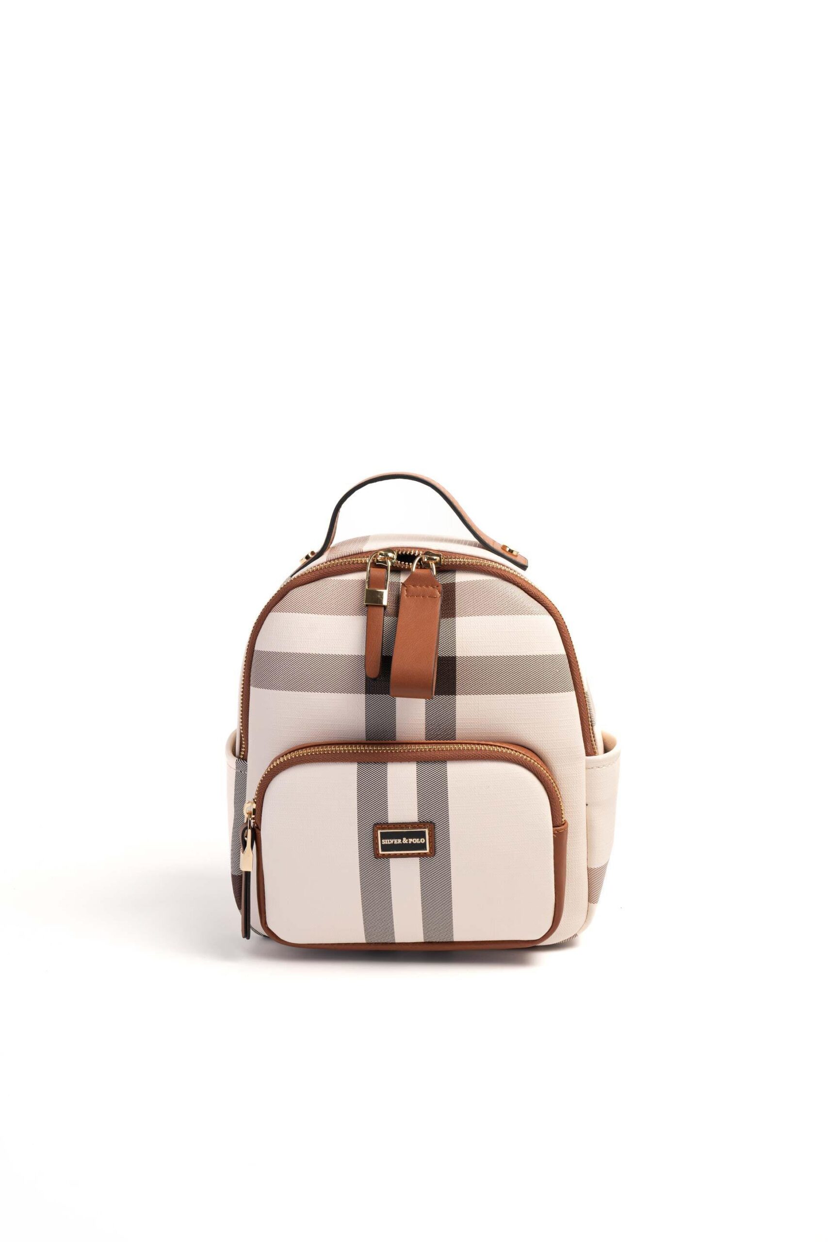 Silver & Polo Krem - Taba SP1130 Kadın Sırt Çantası Дамска раница Silver & Polo кремава с кафяви детайли – елегантна ежедневна раница