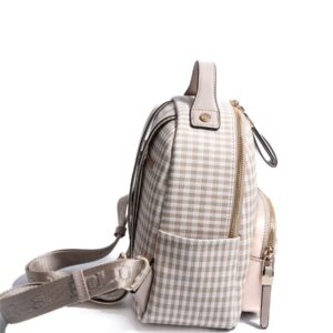 Дамска раница Silver & Polo SP1130 бежова, кариран дизайн, еко кожа