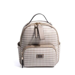 Дамска раница Silver & Polo SP1130 бежова, кариран дизайн, еко кожа