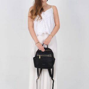 Дамска раница Silver & Polo черна – елегантна градска раница с ципове и регулируеми презрамки