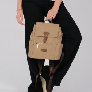 Дамска раница Silver & Polo SP1210 визон camel от еко кожа с преден джоб и златисти ципове