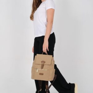 Дамска раница Silver & Polo SP1210 визон camel от еко кожа с преден джоб и златисти ципове