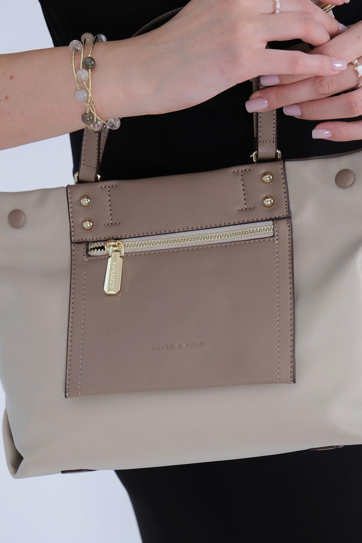 Silver & Polo SP1213 Kadın El Çantası Bej-Kum 5 Дамска чанта Silver Polo SP1213 бежова – елегантна ежедневна чанта с цип