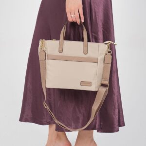 Дамска чанта Silver & Polo SP1214 в пясъчно бежово от тъкан сатен с дръжки и дълга презрамка