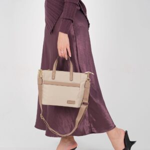 Дамска чанта Silver & Polo SP1214 в пясъчно бежово от тъкан сатен с дръжки и дълга презрамка