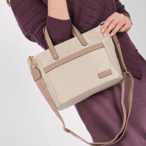 Дамска чанта Silver & Polo SP1214 в пясъчно бежово от тъкан сатен с дръжки и дълга презрамка