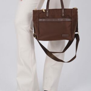 Дамска чанта Silver & Polo SP1214 в цвят кафе от тъкан сатен с дръжки и дълга презрамка