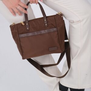 Дамска чанта Silver & Polo SP1214 в цвят кафе от тъкан сатен с дръжки и дълга презрамка