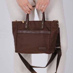 Дамска чанта Silver & Polo SP1214 в цвят кафе от тъкан сатен с дръжки и дълга презрамка