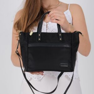 Дамска чанта Silver & Polo SP1214 черна от тъкан сатен с дръжки и дълга презрамка