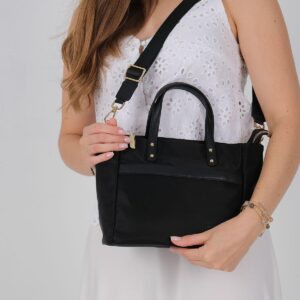 Silver & Polo SP1214 Kadın El Çantası Siyah 2 Дамска чанта Silver & Polo SP1214 черна от тъкан сатен с дръжки и дълга презрамка