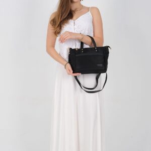 Дамска чанта Silver & Polo SP1214 черна от тъкан сатен с дръжки и дълга презрамка