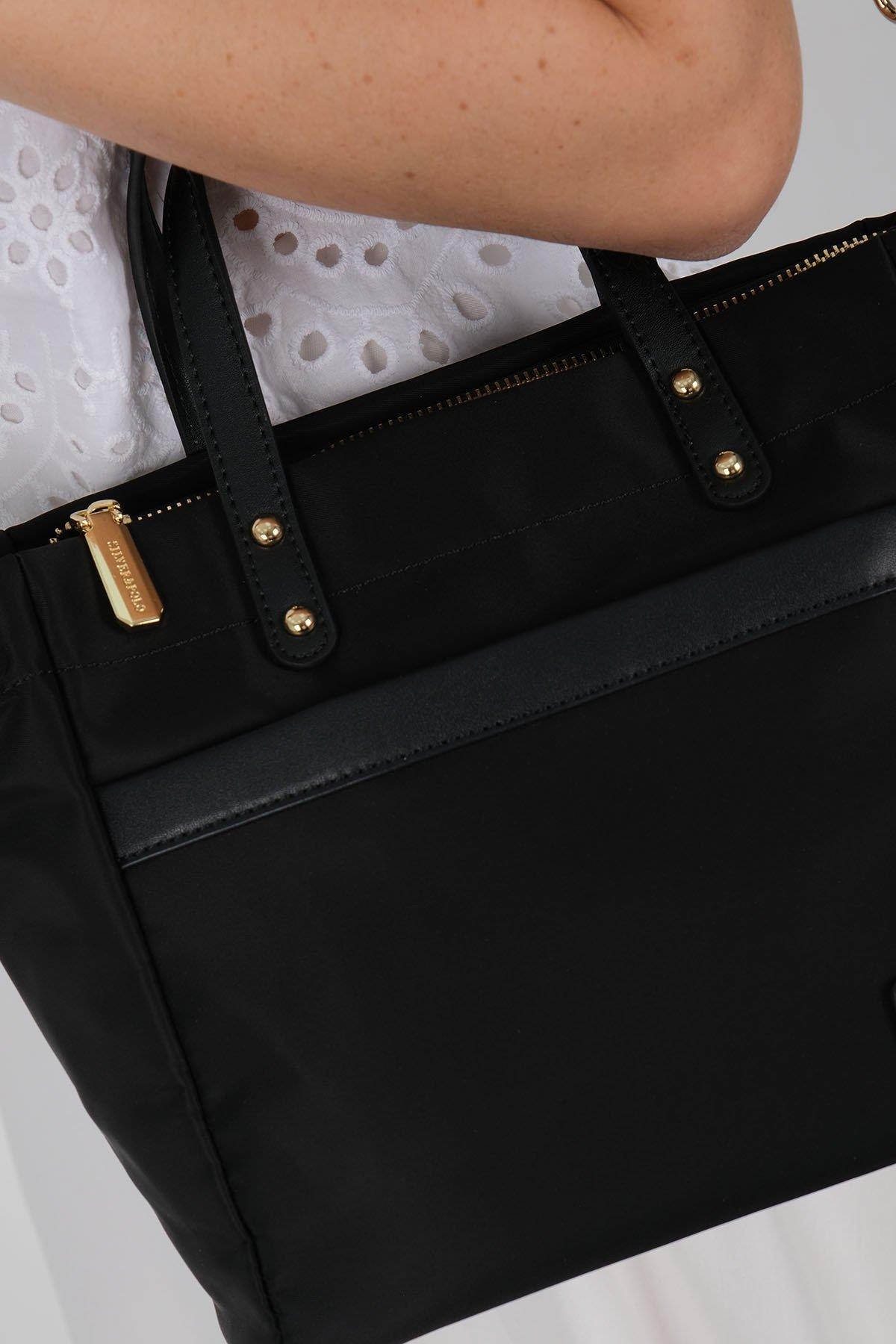 Silver & Polo SP1214 Kadın El Çantası Siyah 4 Дамска чанта Silver & Polo SP1214 черна от тъкан сатен с дръжки и дълга презрамка