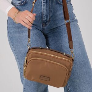 Дамска чанта за през рамо Silver & Polo SP1221 в тютюнев цвят с цип и регулируема презрамка