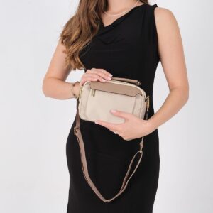 Дамска чанта Silver & Polo SP1222 в пясъчно бежово от тъкан сатен с дълга регулируема презрамка