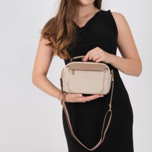 Дамска чанта Silver & Polo SP1222 в пясъчно бежово от тъкан сатен с дълга регулируема презрамка