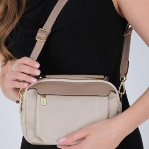 Дамска чанта Silver & Polo SP1222 в пясъчно бежово от тъкан сатен с дълга регулируема презрамка