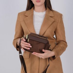 Дамска чанта Silver & Polo SP1222 в цвят кафе от тъкан сатен с дълга регулируема презрамка