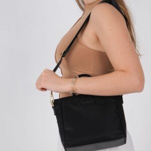 Silver & Polo SP1225 Kadın El Çantası Siyah 3 Дамска чанта Silver & Polo SP1225 черна от сатенена тъкан с дълга презрамка