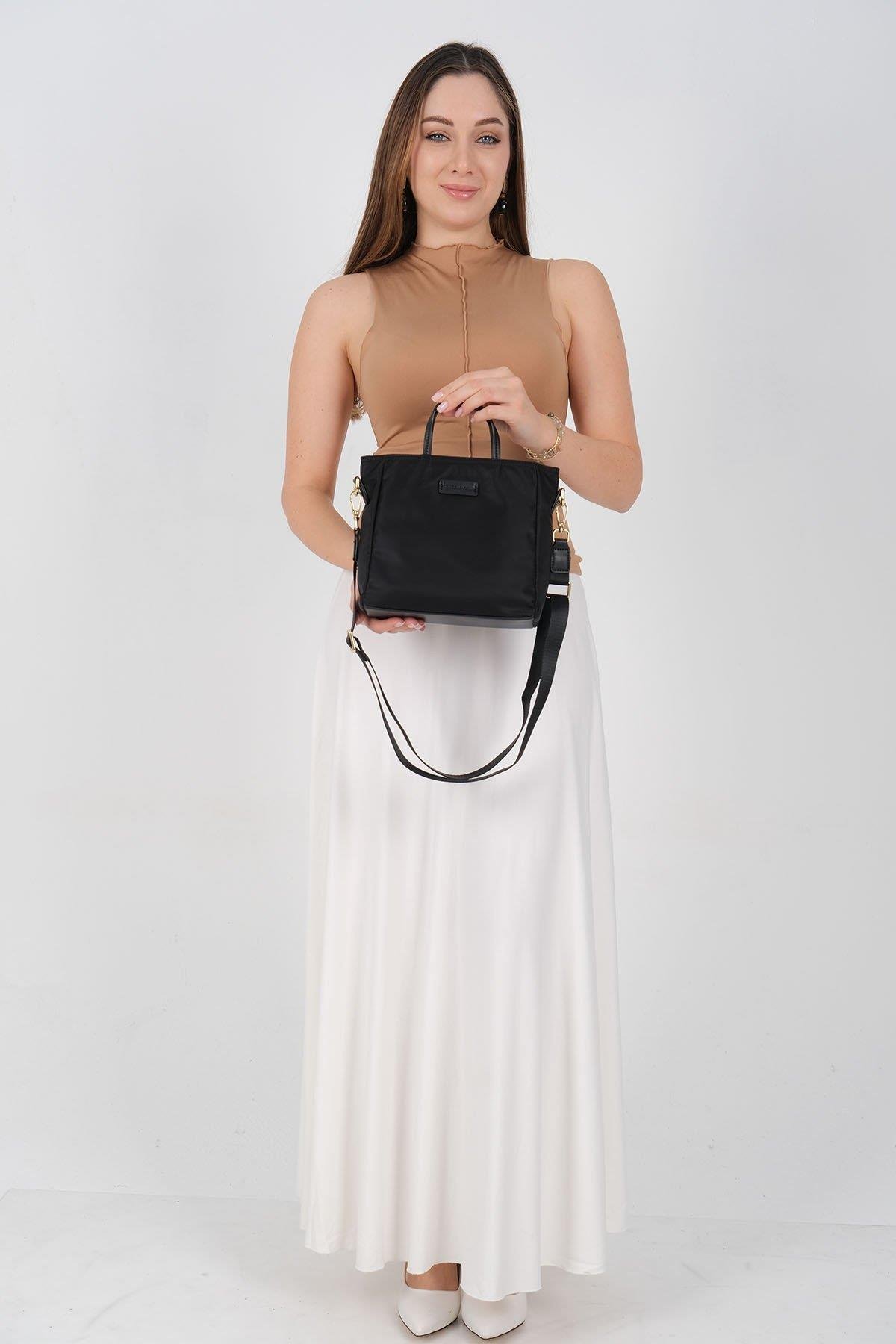 Silver & Polo SP1225 Kadın El Çantası Siyah Дамска чанта Silver & Polo SP1225 черна от сатенена тъкан с дълга презрамка