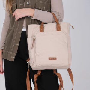 Дамска раница Silver & Polo SP1226 бежова от сатен с цип и елегантен дизайн