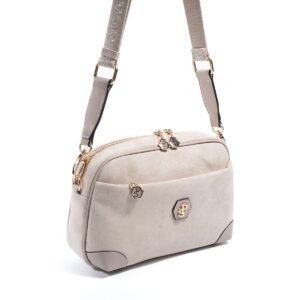 дамска бежова чанта през рамо велур модел SP1094