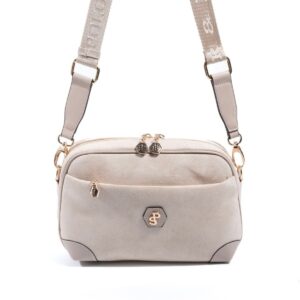 дамска бежова чанта през рамо велур модел SP1094