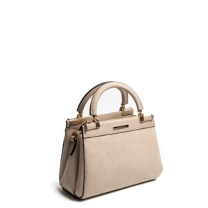 Бежова дамска чанта с дълга презрамка и къси дръжки елегантен модел