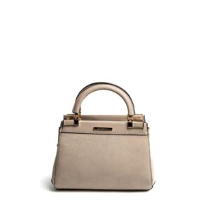 Бежова дамска чанта с дълга презрамка и къси дръжки елегантен модел