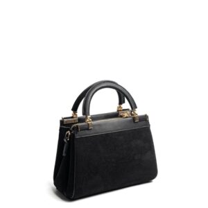 Черна дамска чанта с дълга презрамка и къси дръжки елегантен модел