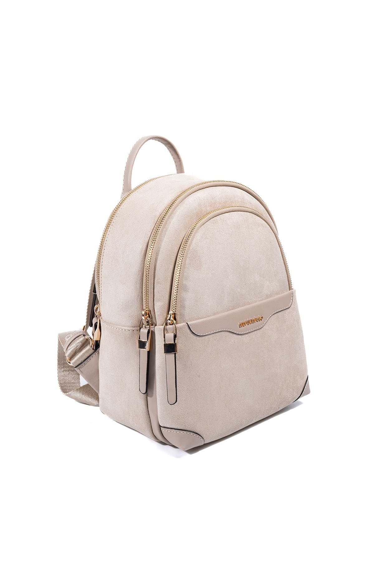 SP1265 Kadın Sırt Çantası Süet Bej-Kum 1 Дамска раница от велур бежова SP1265 елегантна малка раница за ежедневие