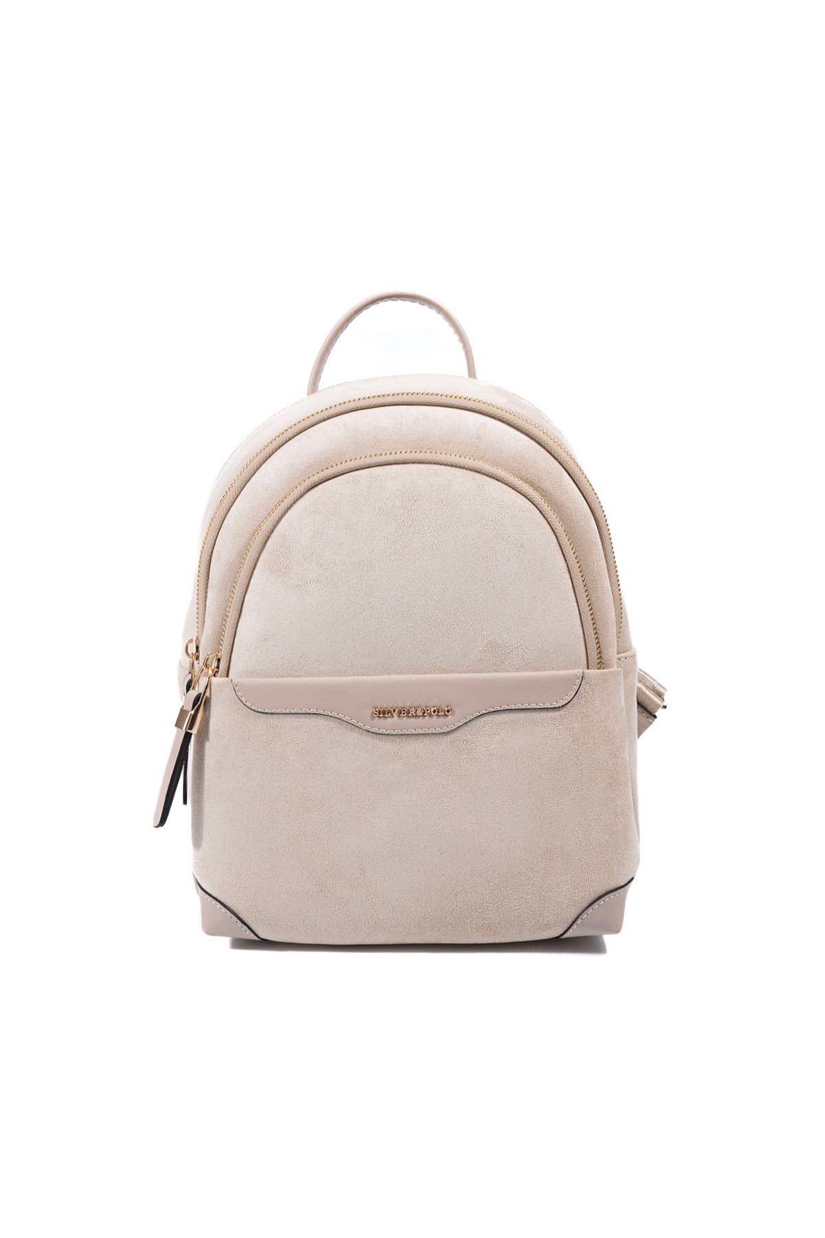 SP1265 Дамска раница от велур – бежова елегантна раница Дамска раница от велур бежова SP1265 елегантна малка раница за ежедневие