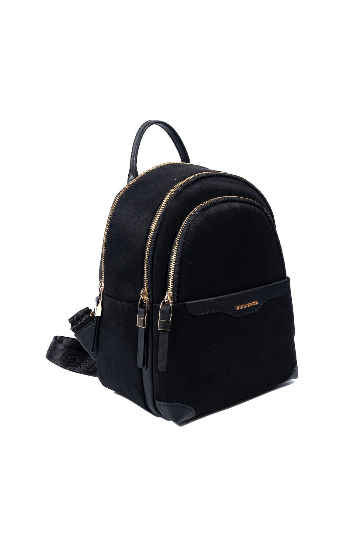 SP1265 Дамска раница от велур – черна елегантна раница Черна дамска раница от велур SP1265 елегантна малка раница за ежедневие