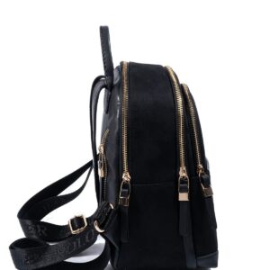 SP1265 Дамска раница от велур – черна елегантна раница Черна дамска раница от велур SP1265 елегантна малка раница за ежедневие