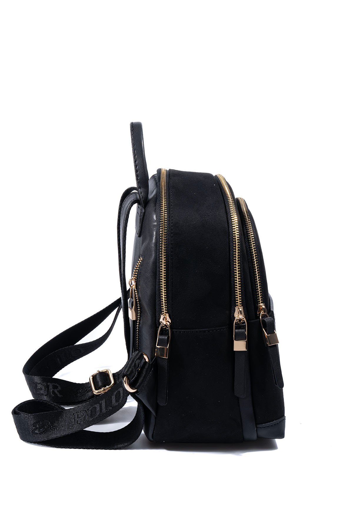 SP1265 Дамска раница от велур – черна елегантна раница Черна дамска раница от велур SP1265 елегантна малка раница за ежедневие