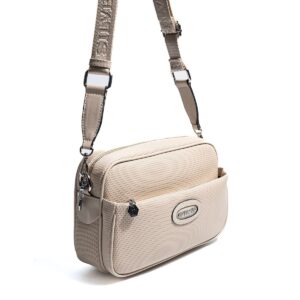 Дамска бежова чанта през рамо с регулируема презрамка елегантна дамска чанта