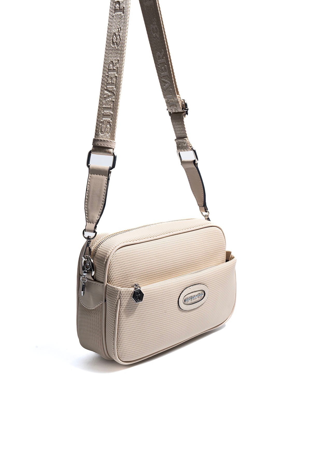 SP1267 Kadın Çapraz Çanta Petek Kum Beji-Kum Beji 1 Дамска бежова чанта през рамо с регулируема презрамка елегантна дамска чанта