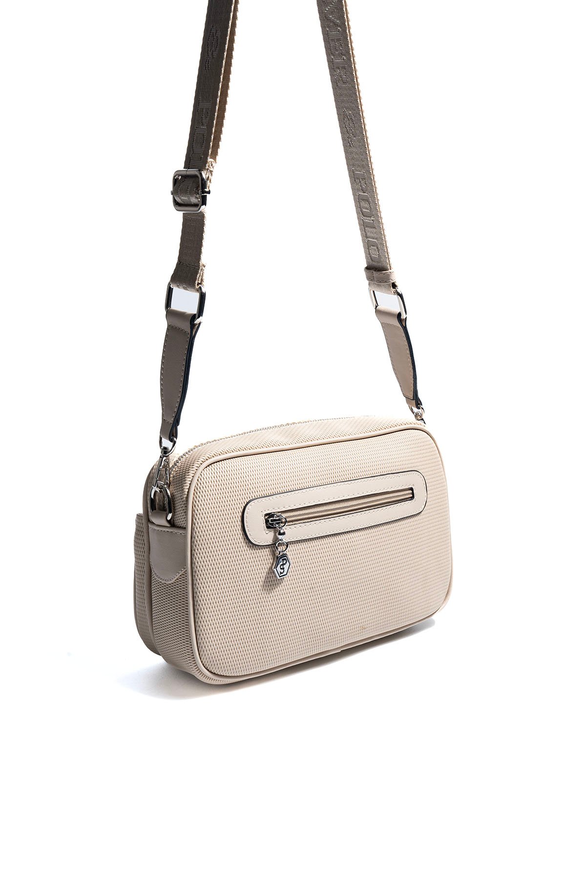 SP1267 Kadın Çapraz Çanta Petek Kum Beji-Kum Beji 3 Дамска бежова чанта през рамо с регулируема презрамка елегантна дамска чанта