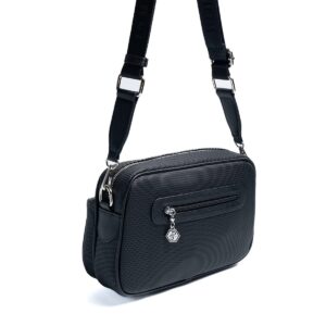 SP1267 Kadın Çapraz Çanta Petek Siyah-Siyah 4 Дамска черна чанта през рамо с регулируема презрамка елегантна дамска чанта