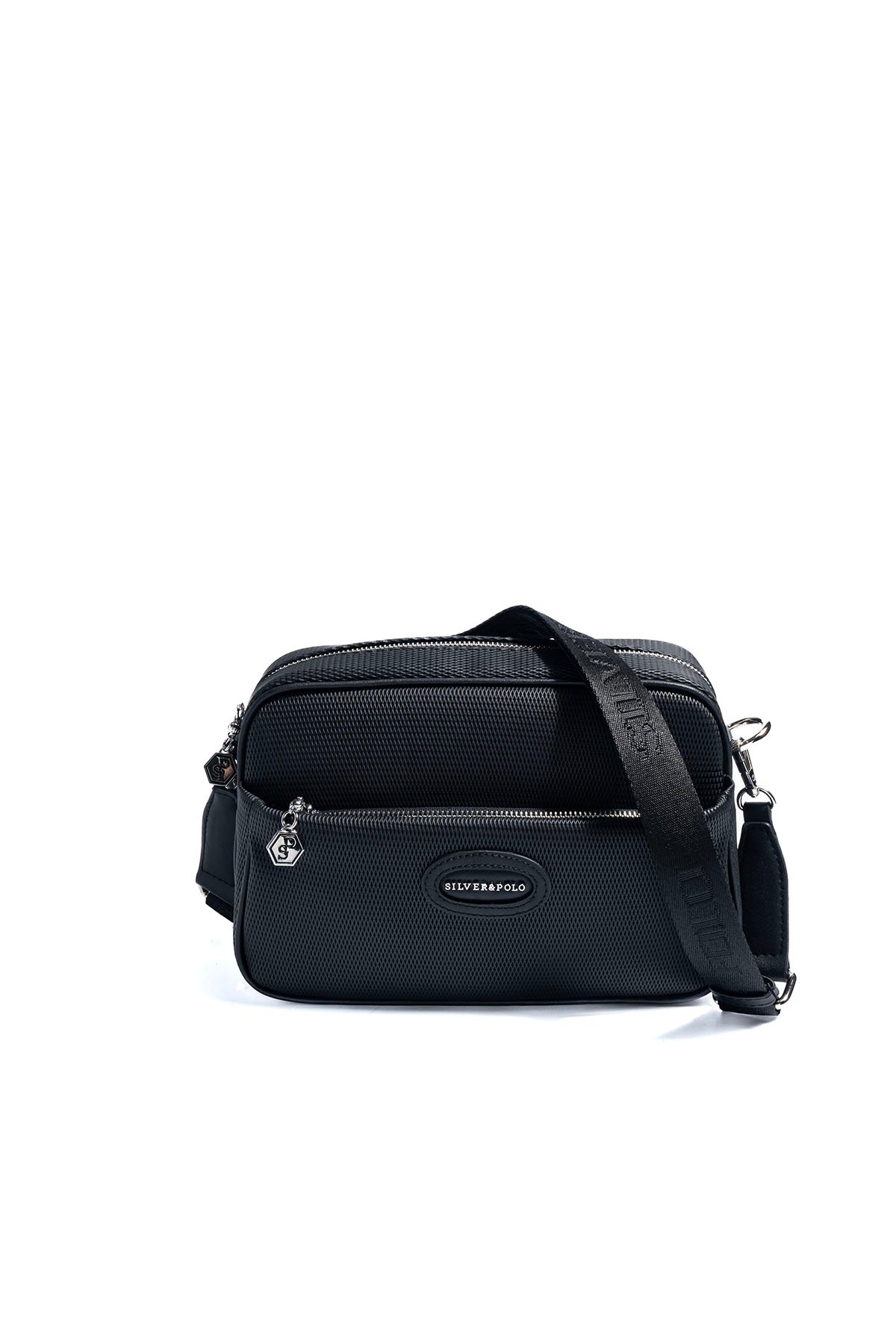 SP1267 Kadın Çapraz Çanta Petek Siyah-Siyah Дамска черна чанта през рамо с регулируема презрамка елегантна дамска чанта