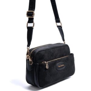 Дамска черна велурена чанта за през рамо SP1267 кросбоди