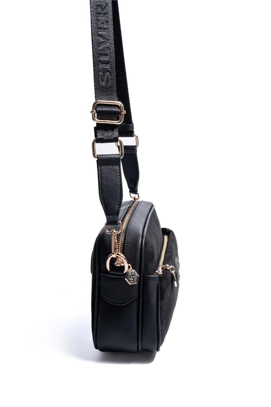 SP1267 Kadın Çapraz Çanta Süet Siyah-Siyah 2 Дамска черна велурена чанта за през рамо SP1267 кросбоди