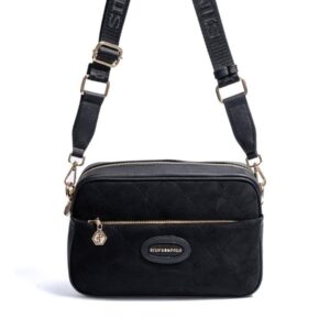 Дамска черна велурена чанта за през рамо SP1267 кросбоди