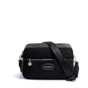 SP1267 Kadın Çapraz Çanta Süet Siyah-Siyah 4 Дамска черна велурена чанта за през рамо SP1267 кросбоди