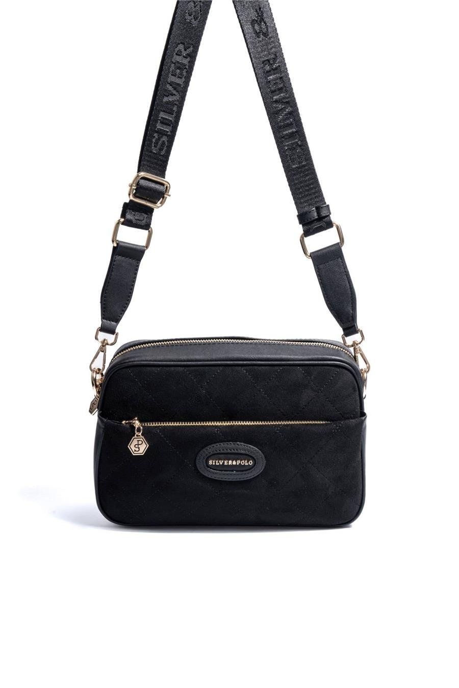 SP1267 Kadın Çapraz Çanta Süet Siyah-Siyah Дамска черна велурена чанта за през рамо SP1267 кросбоди